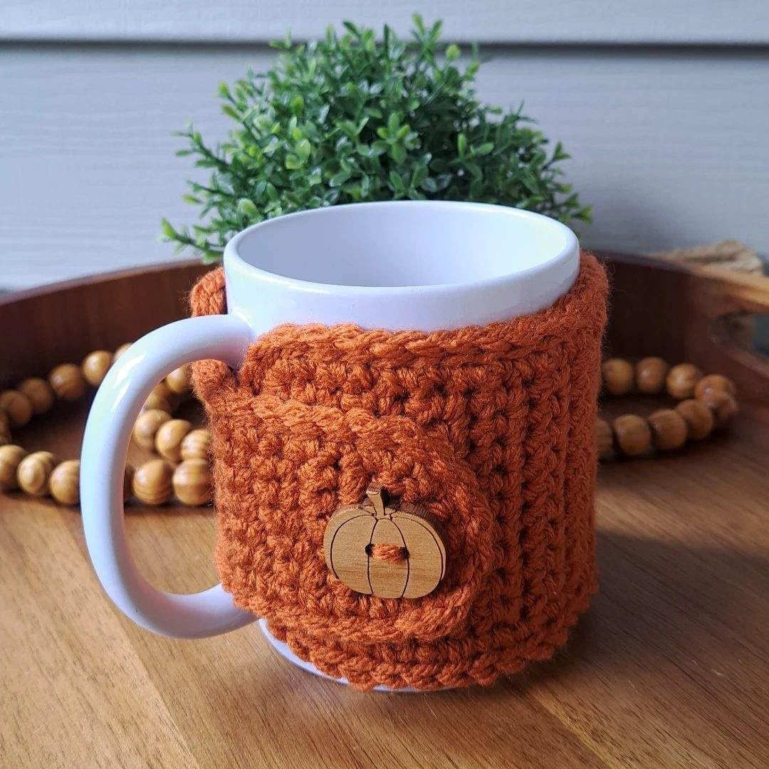 Coffee Mug Cozy Sleeve, Spiced Cedar and Pumpkin Tea Cozy Wrap