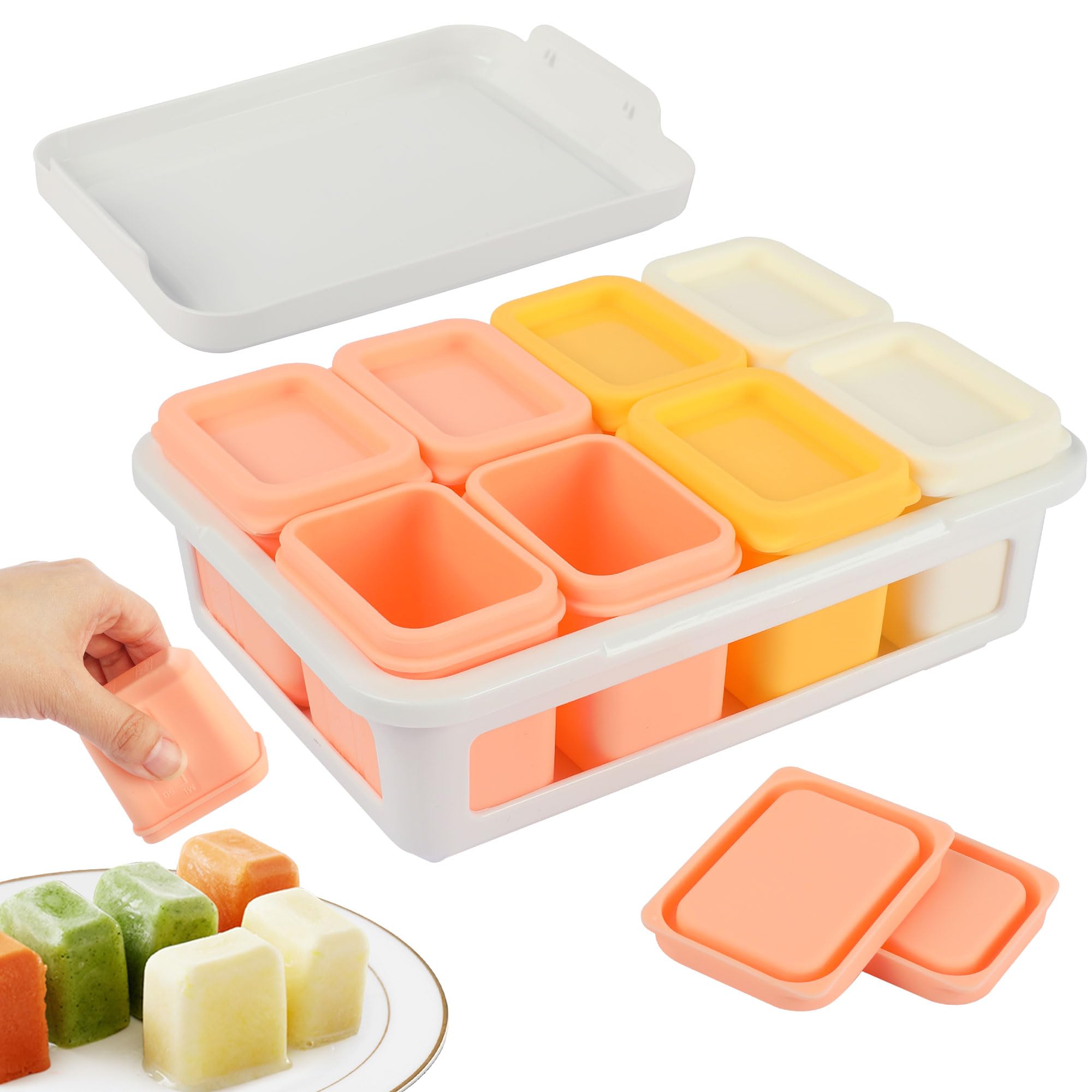 Contenitori da Svezzamento Neonati in Silicone 60ML 8 Pezzi con Coperchi Ermetici Antiperdite Freezer