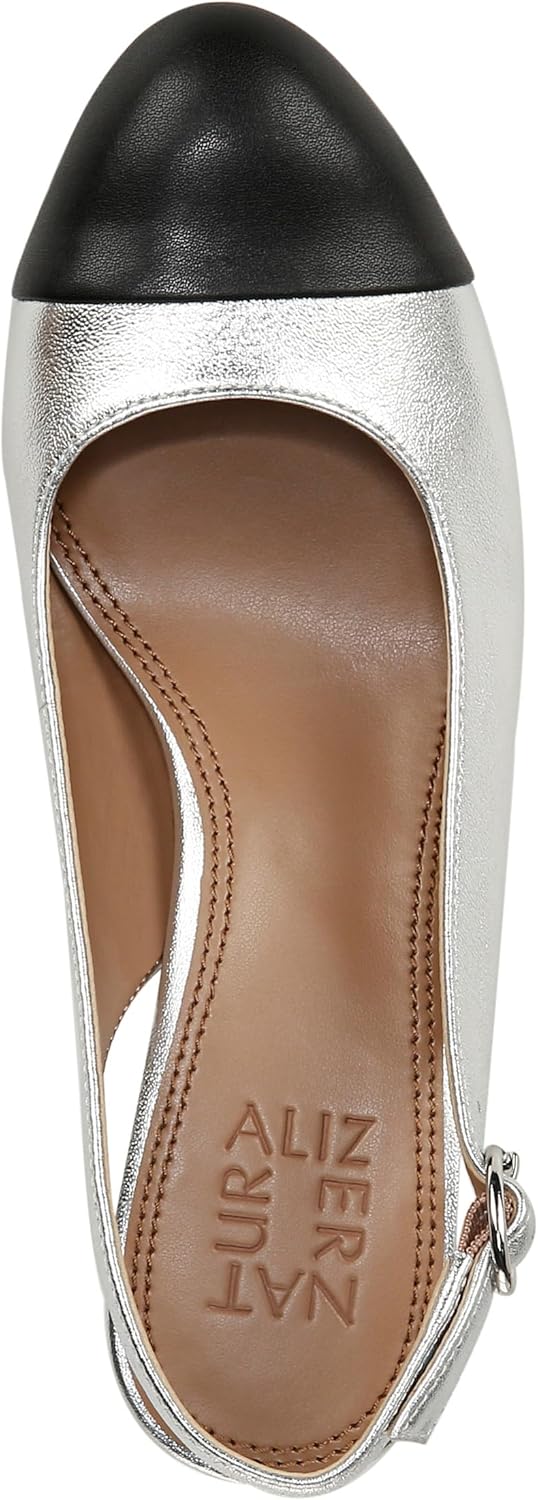 Naturalizer Womens Sophie Cap Toe Slingback Pump Silver Metallic 8 M - Image 5