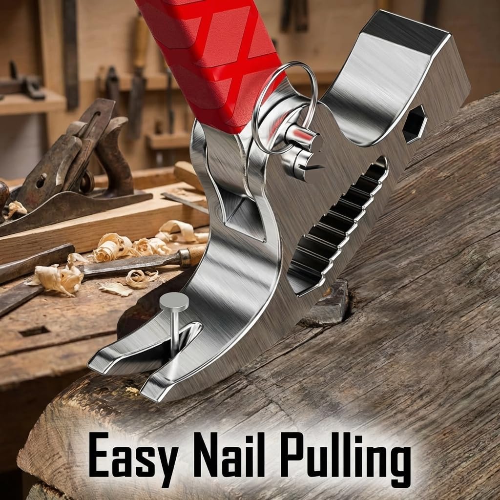 Folding Multi-Function Claw Hammer, Adjustable One-Piece Rust-Proof Hammer Head, Integrated Pry Rod Nail Remover & Multiple Size Hexagonal Screwdriver for Home, Auto Repair