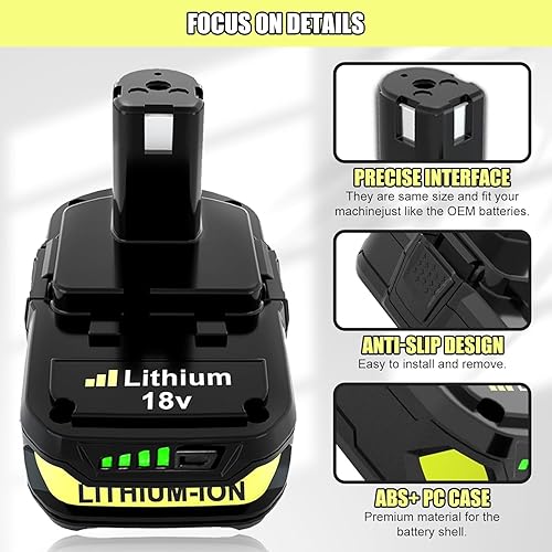 Miniatura 3 de Paquete de 2 unidades P102 de repuesto de 3.0Ah para batería Ryobi de 18 V, compatible con batería de litio Ryobi Drill de 18 V, P107, P104, P105,