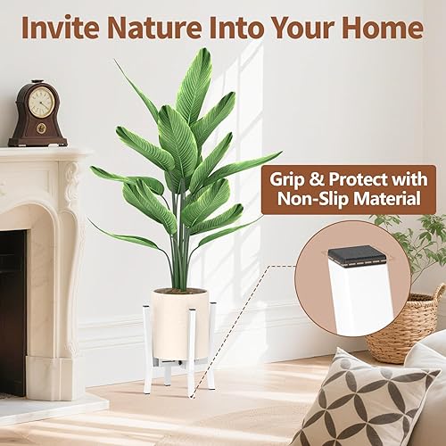 Miniatura 6 de LASZOLA Soporte Ajustable Blanco para Plantas para Maceteros Grandes Individuales de Exterior e Interior, Soporte de Suelo de Metal Resistente para