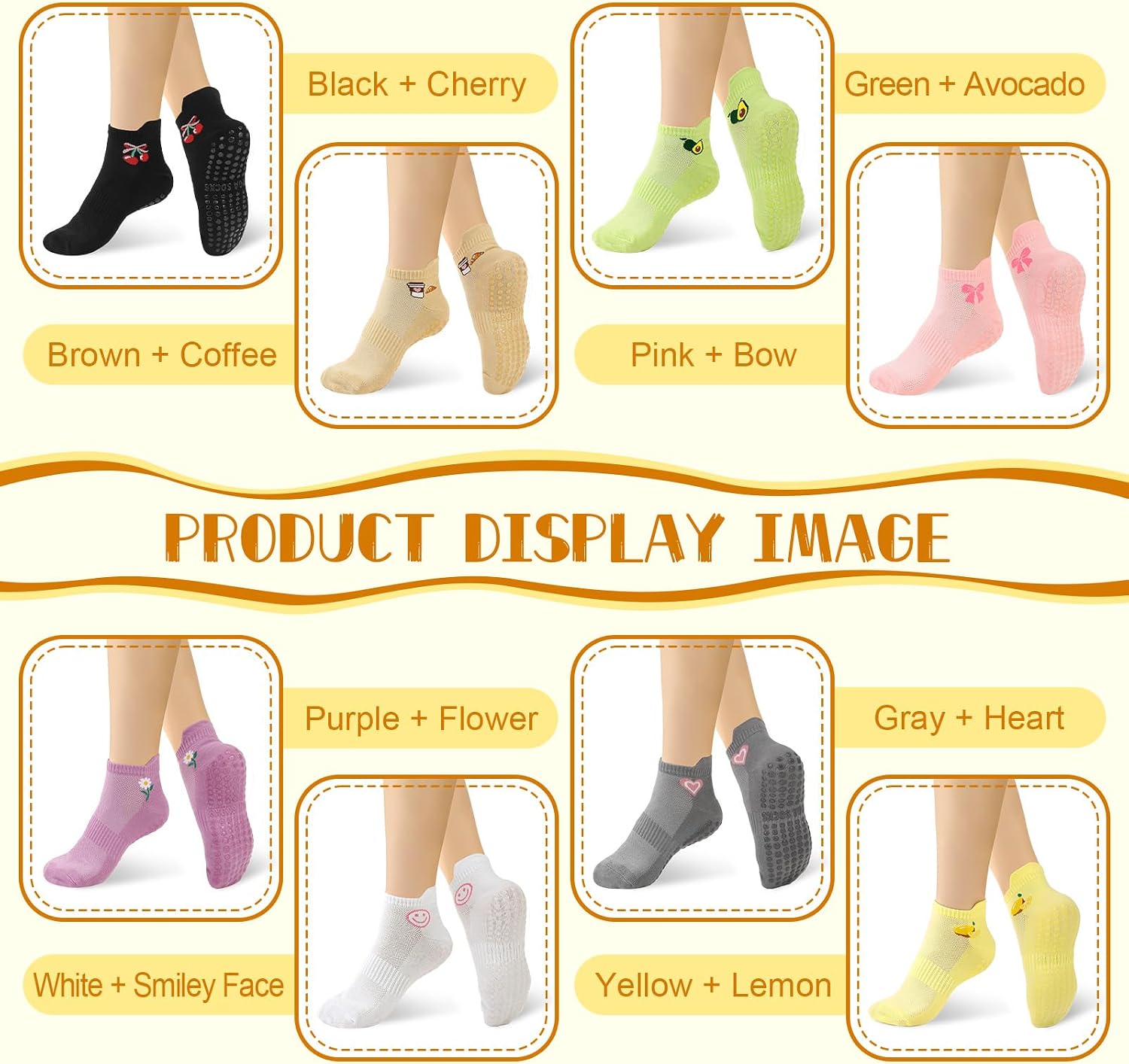 Jspupifip 6 Pairs Pilates Socks for Women Non-Slip Grip & Straps, Gradient Color Cotton Yoga Socks for Pilates, Barre, Dance