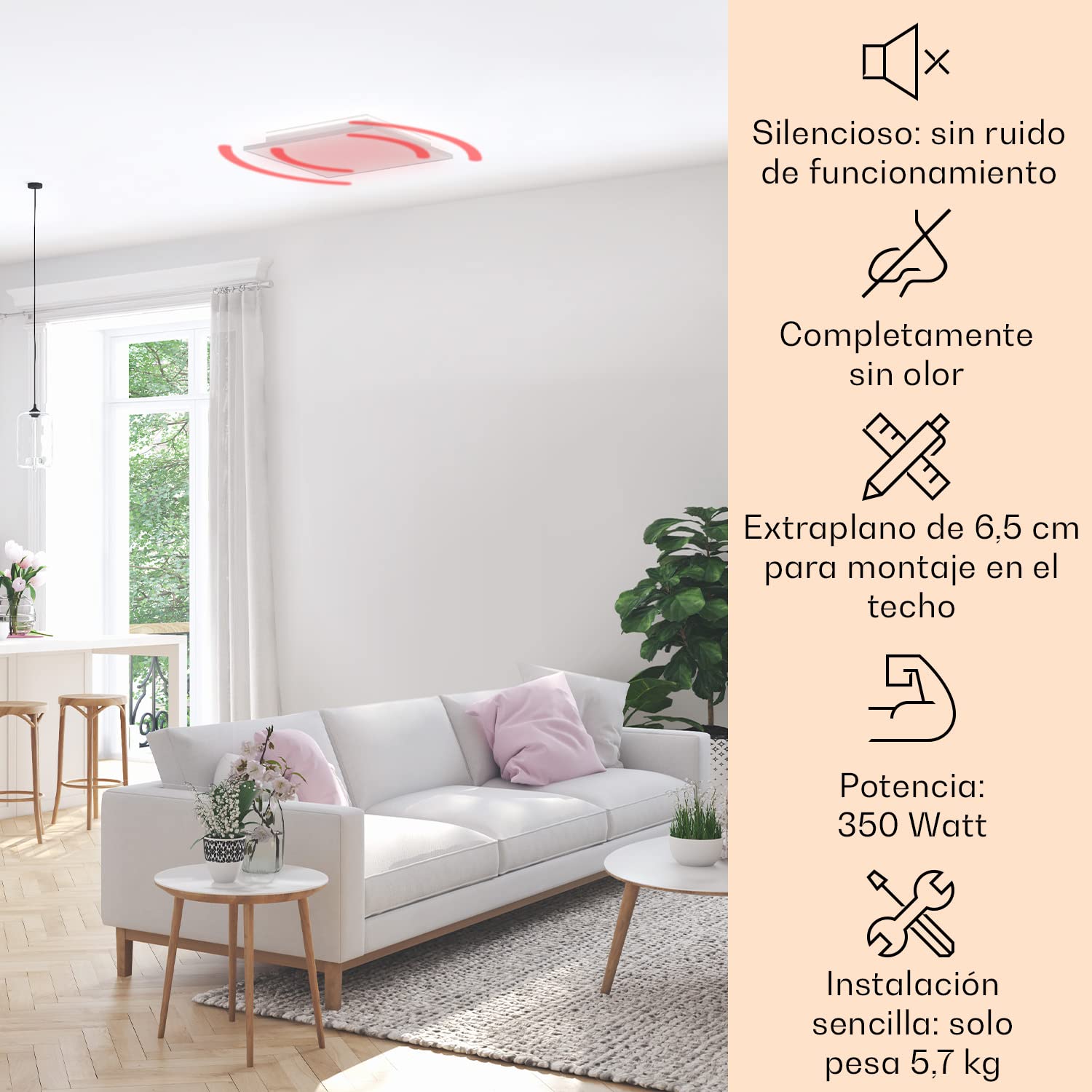 Klarstein Radiador Electrico Bajo Consumo con Panel de Infrarrojos, 350W para Casa, Estufa Portátil Mando a Distancia, Detección Ventanas Abiertas, Calefactor Baño con Termostato Techo y Pared, IP44