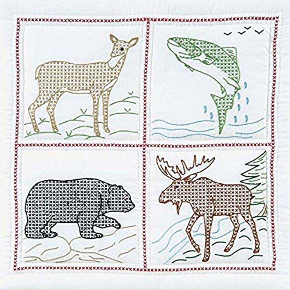 Jack Dempsey 18 x 18-inch Wilderness Stamped White Quilt Blocks, Pack of 6