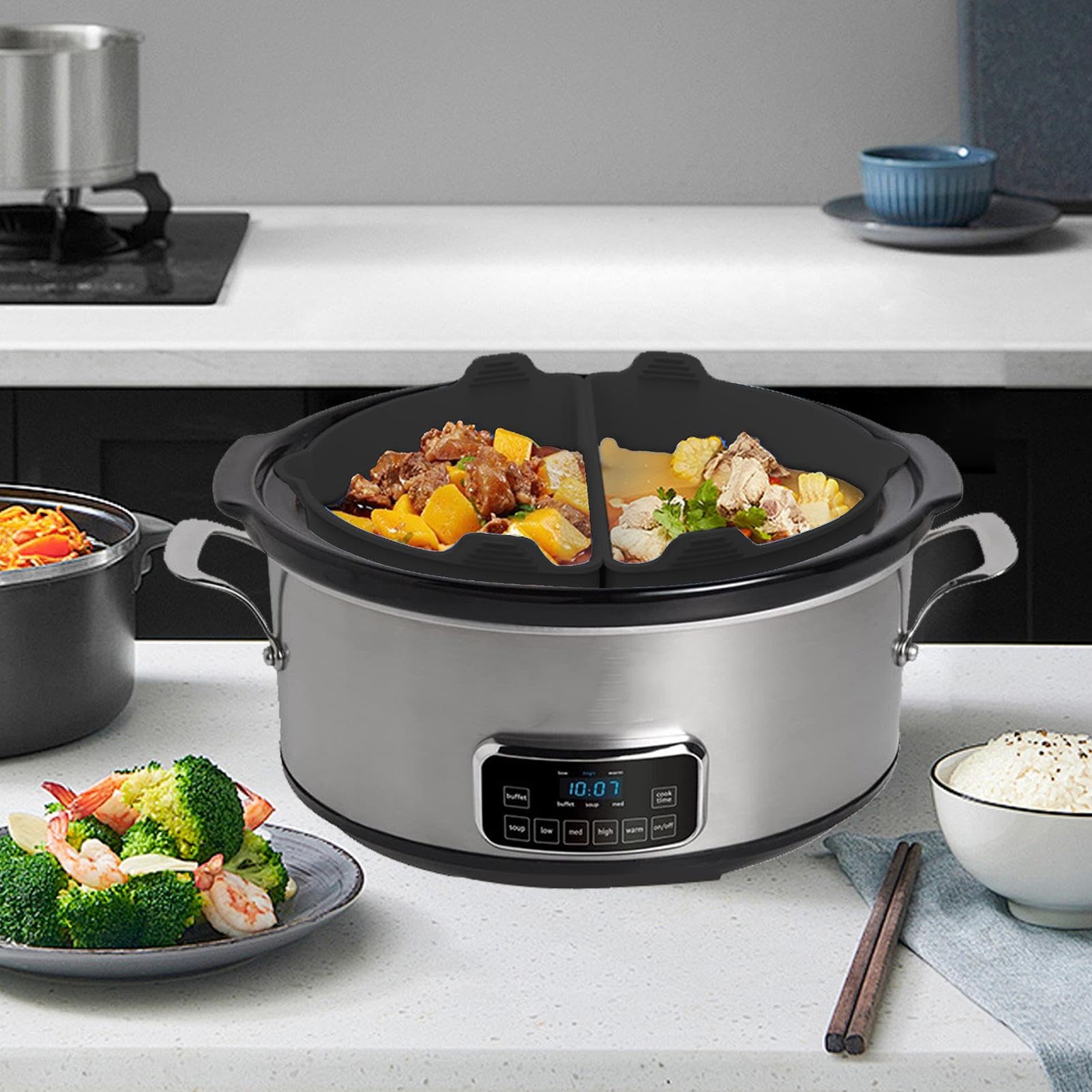 Fundas para Olla de Cocción Lenta | 1 Par Accesorio de Cocina,Divisor Reutilizable De Silicona Para Olla De Cocción Lenta,para Carnes Sopa Pollo Pescado y Reuniones Familiares