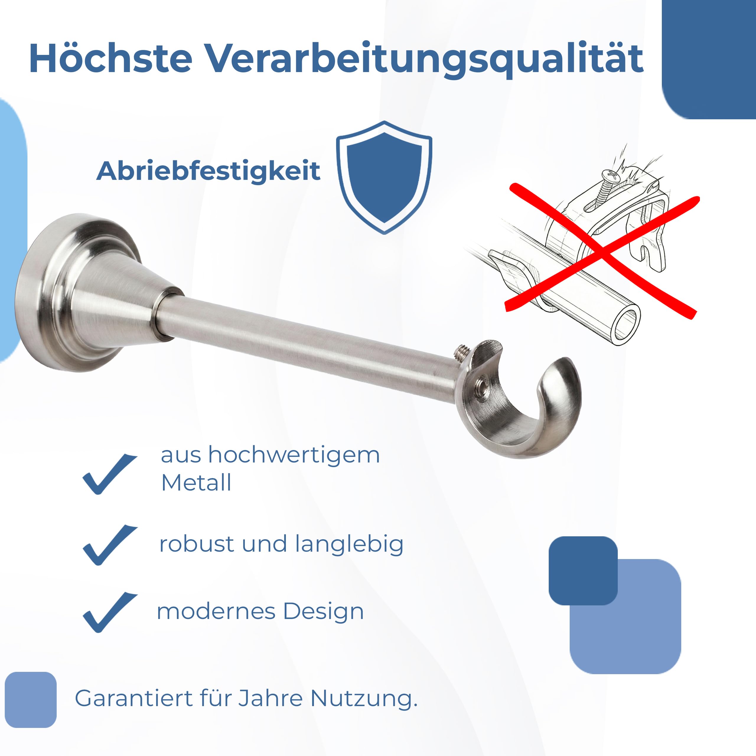 Gardinenstange Stahl - Gordijnroede 270 cm - Elegante Modern Vorhangstange - 1-läufig stange vorhang - Karniesabschluss wählbar - Vorhang Stangen Stahl Davi