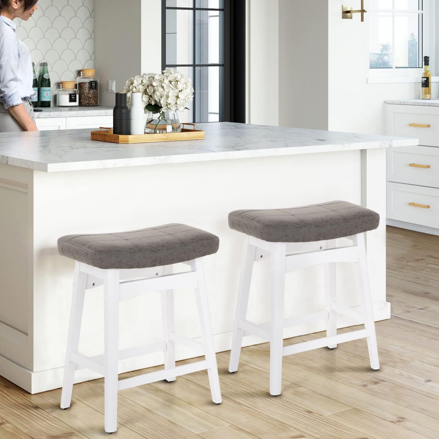 MAISON ARTS White Counter Height Bar Stools Set of 2 for