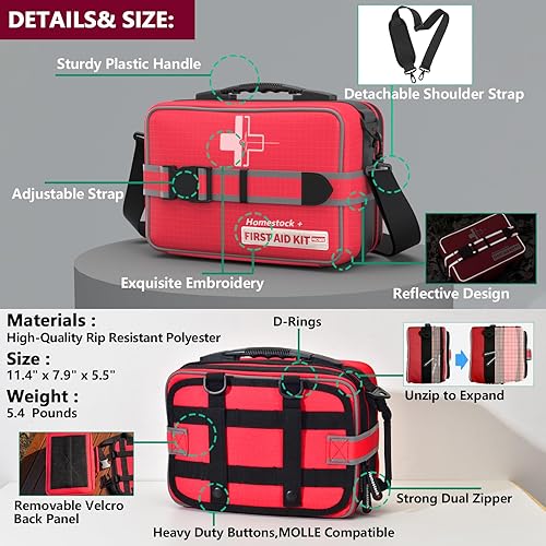 Miniatura 3 de Kit avanzado de primeros auxilios integral con compartimentos etiquetados bien organizados, sistema MOLLE extraíble, kits de primeros auxilios para