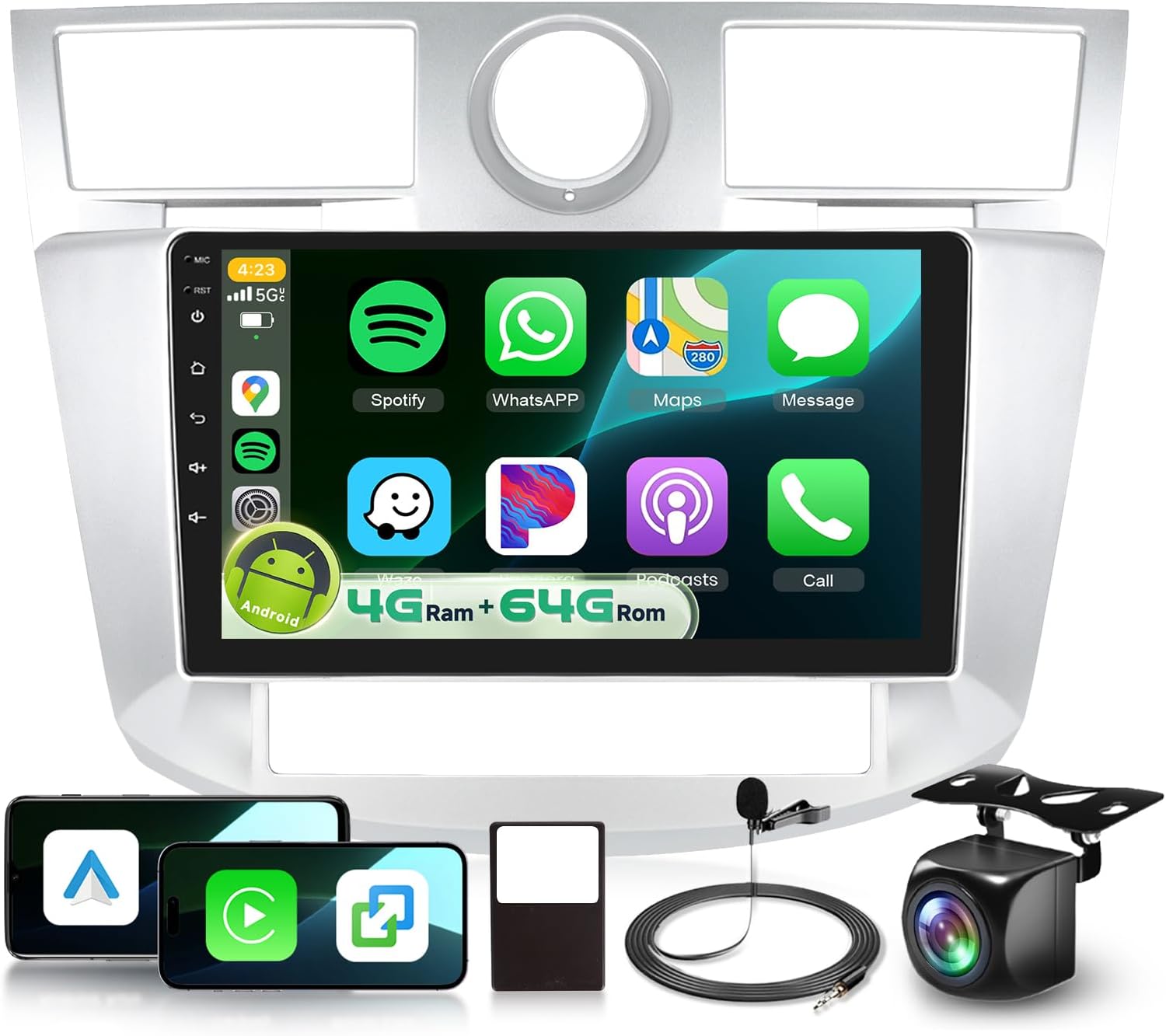 - 8 Core 4G+64G Android Car Stereo for Chrysler Sebring 2006-2010 with 5G WiFi DSP Carplay Android Auto, 9" 1280P IPS Touch Screen Radio with GPS Bluetooth 5.0 FM/RDS Mirrorlink SWC Backup Camera