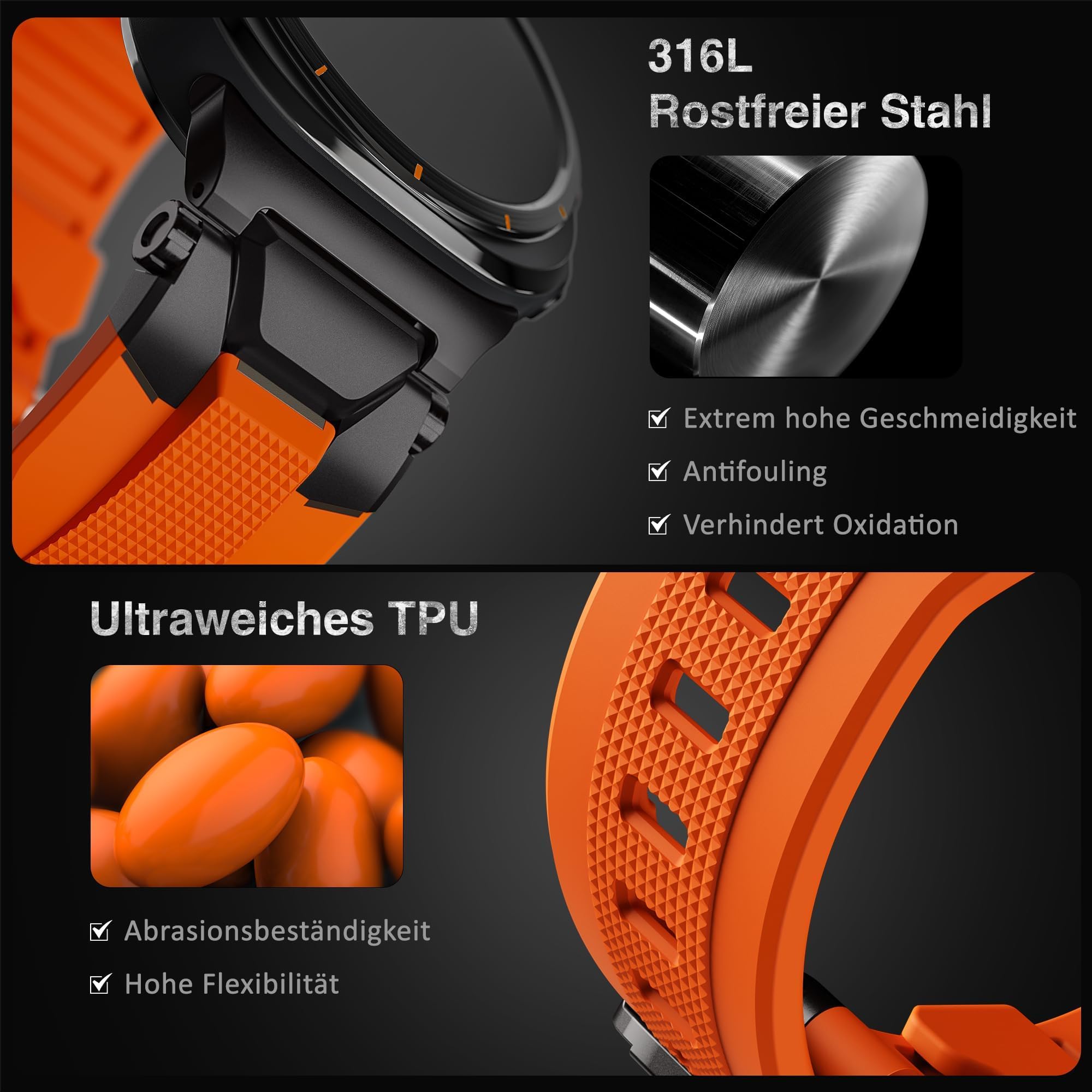 ULTIMAL Bracelet de montre pour Samsung Galaxy Watch Ultra 47 mm (2024) compatible avec Samsung Watch Bracelet pour homme Bracelet de sport robuste en TPU et métal de qualité supérieure