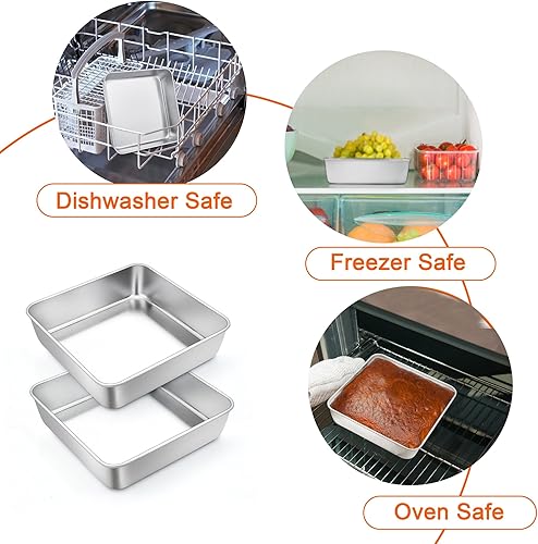 Miniatura 7 de TeamFar Molde cuadrado para tartas de 6 pulgadas, molde cuadrado de acero inoxidable para brownie de lasaña, saludable y resistente, apto para