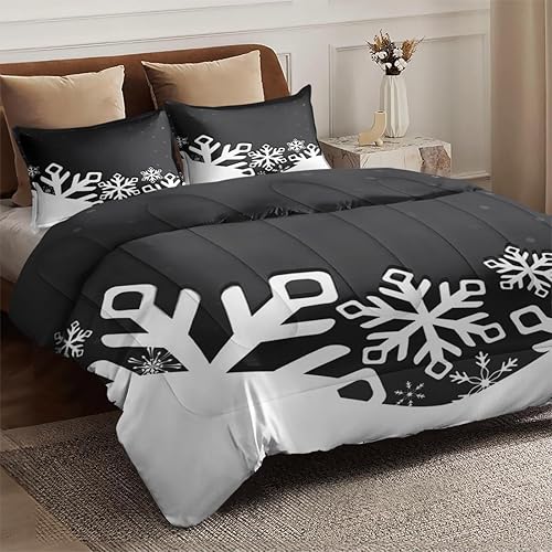 Miniatura 4 de Juego de edredón tamaño King, copos de nieve de Navidad, bola de nieve de invierno, edredón suave para niños y adultos, juego de ropa de cama retro