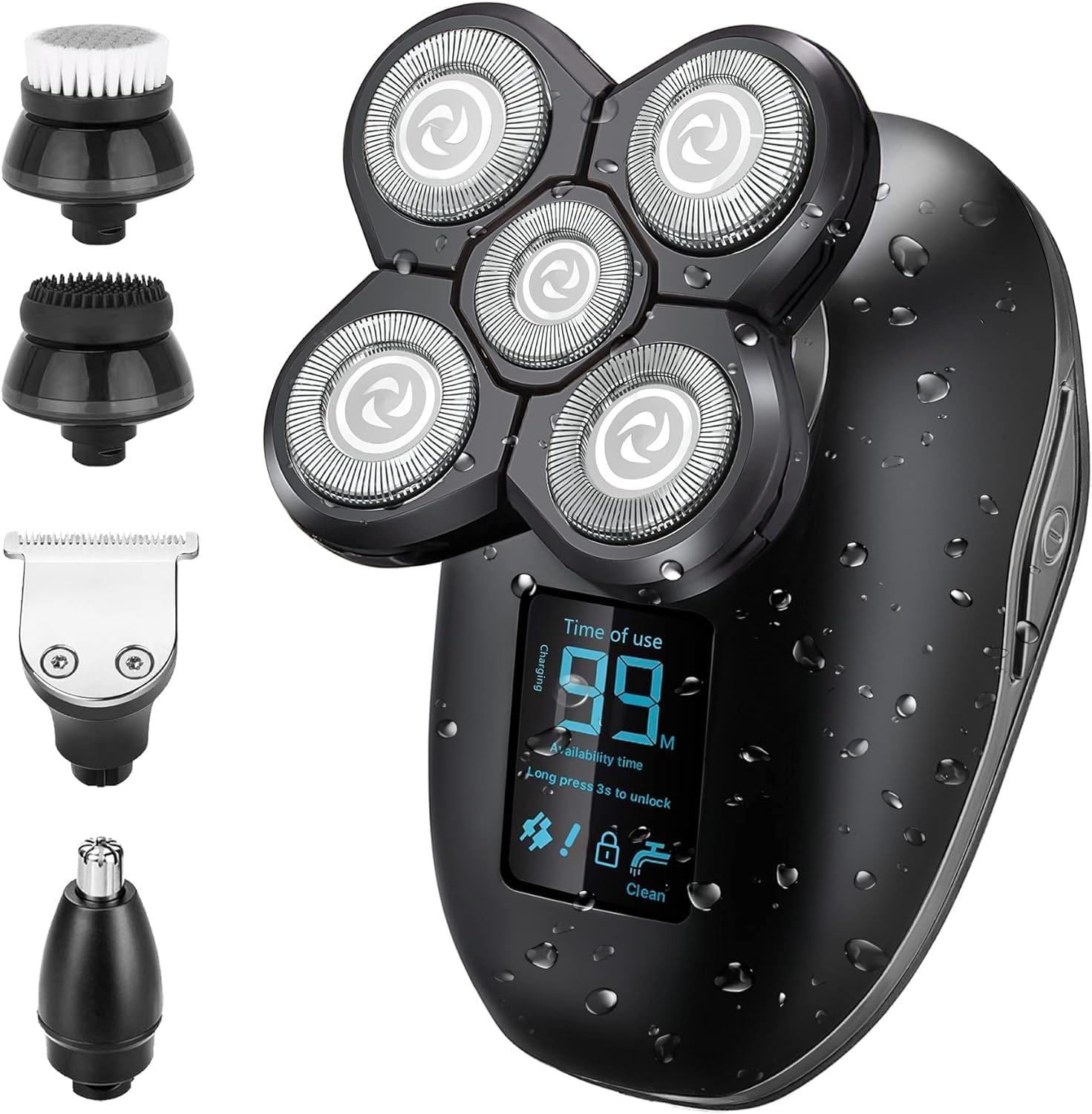 5-in-1 Women's Electric Shaver, Dry/Wet 5D Women's Shaver and Hair Trimmer: with USB Adapter and Charging Cable, 5D Rechargeable Rotary Shaver: with Li-Ion Battery, Waterproof Grooming Kit