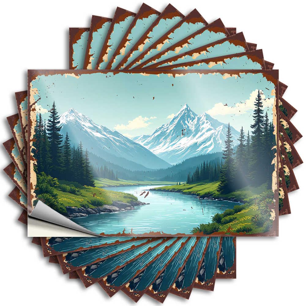 Stickers Men Bedroom Decor Diatomaceous New Hard Snow-Capped Peaks, Serene Valley: A Nature's Canvas - Scratch Resistant Stickers(12X18CM)