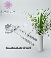 Vista 4 de [2 Set] [Hecho en Corea] Juego de palillos de cuchara de arroz pegajosa de estilo coreano con diseño de orquídea 304 cucharas de sopa de acero