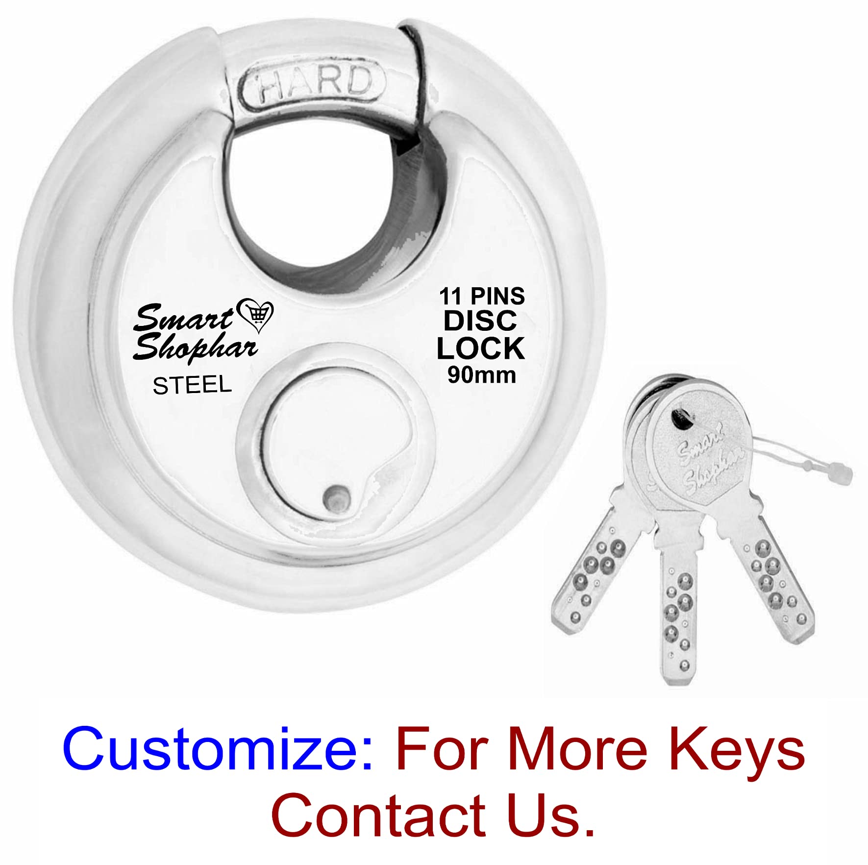 Smart Shophar Steel Disc Ultra Keys Shutter Lock 90 mm Silver, / Heavy-Duty Locking Mechanism/Corrosion Resistant/Ideal for Commercial and Industrial Use | Silver Finish | 90 mm | Pack of 1 — Amazon image 4