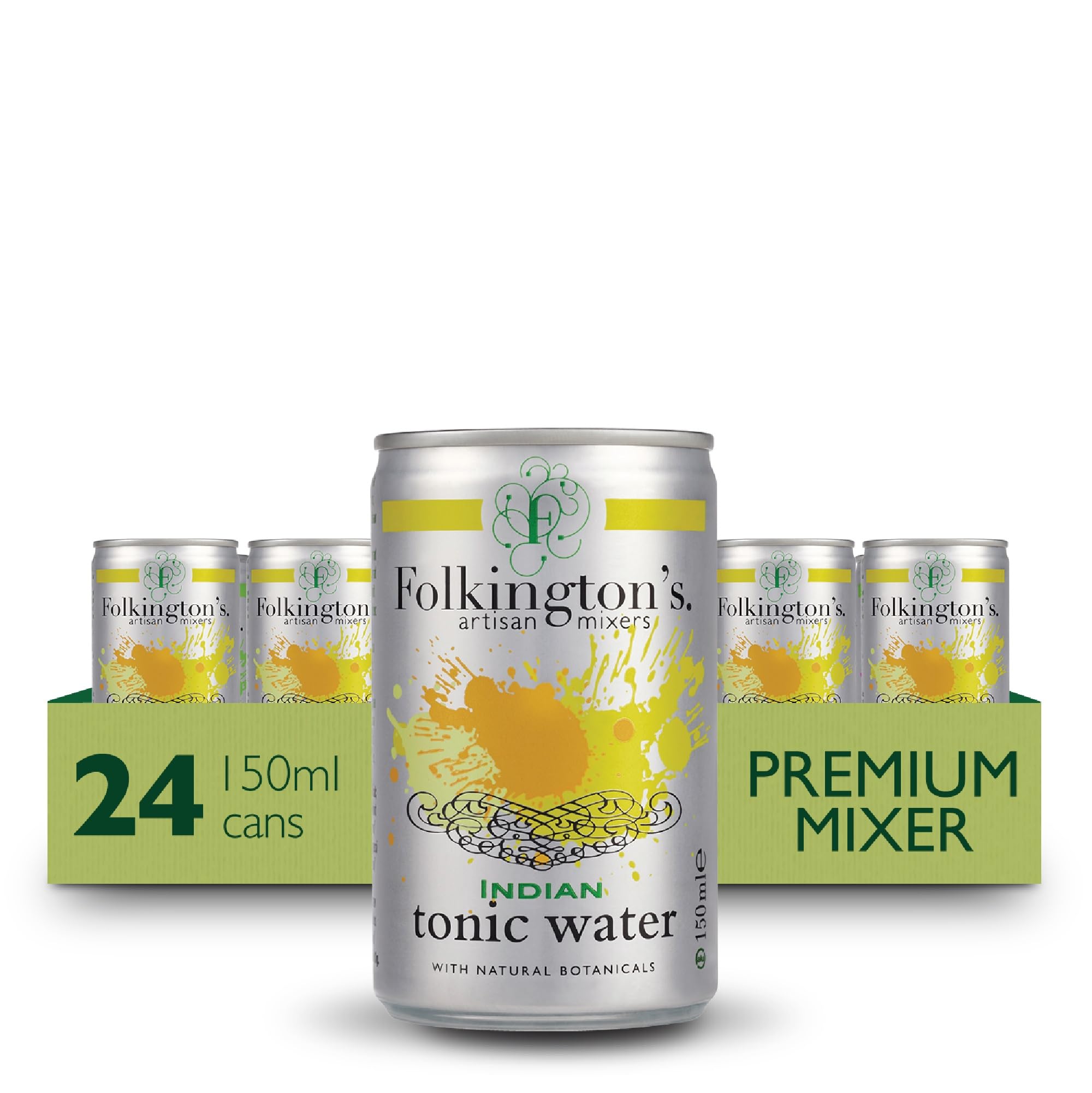 Folkington's Tonic Water, Indian Tonic, 24 Cans, Mix with Gin Botanicals, Artisan Botanical Mixer, Fridge Pack 3 x 8 x 150ml (24 Cans Total)