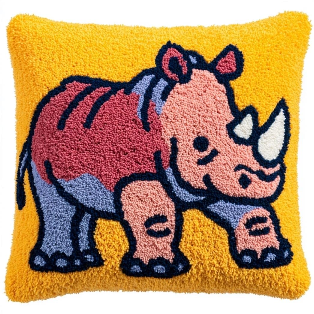 Taxpy Latch Hook Cushion Kit for Beginners Rhinoceros