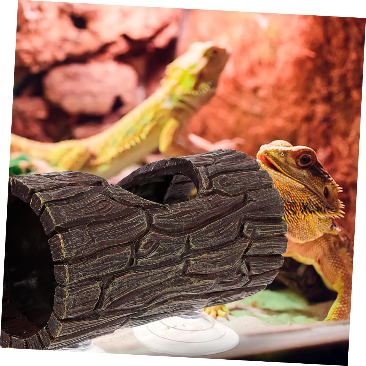 HANABASS Reptile Shelter Lizard Hideout Suction Cup Tree Trunk Hide Betta Tank Ornament for Geckos and Small Lizards Habitat Decor 6.00X3.35X3.35In - Image 4