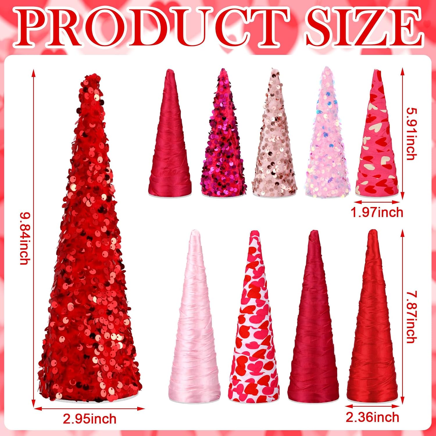 10 Pcs Pink Valentines Cone Tree Decorations Pink Heart Sequins Glitter Valentines Table Tree Centerpiece Tiered Tray Decor Tabletop Centerpiece for Home Bedroom Wedding Party - Image 3