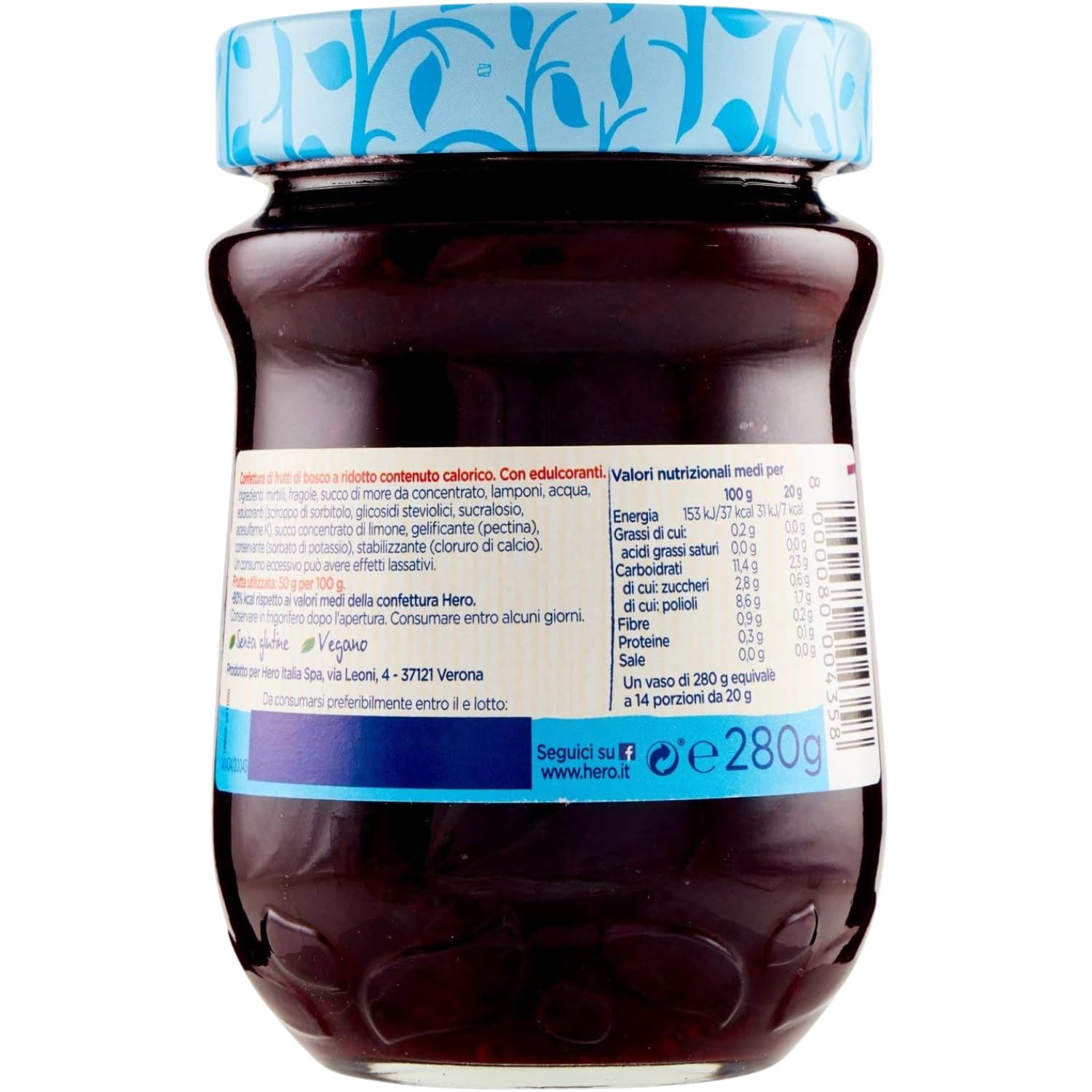 Confettura Light Frutti di Bosco 280 g Senza Zuccheri Aggiunti – Marmellata Ipocalorica per Colazione e Dolci – Variazioni 4/8/12 Pezzi (12 PEZZI)