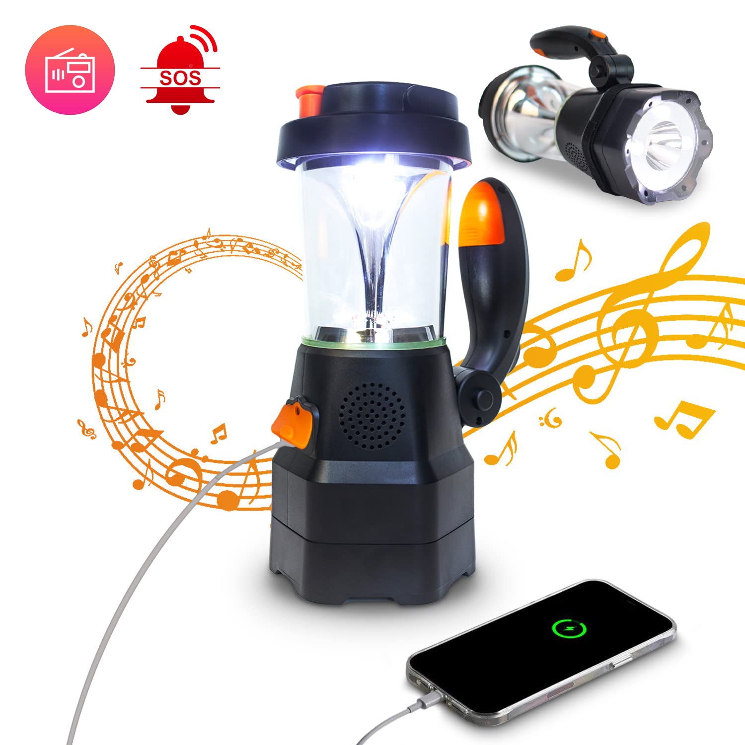 4in1 Lanterna LED alimentata a batteria | Radio di emergenza | banca di potere | Caricabatteria per cellulare | Ideale per interruzioni di corrente blackout, per il campeggio e il tempo libero