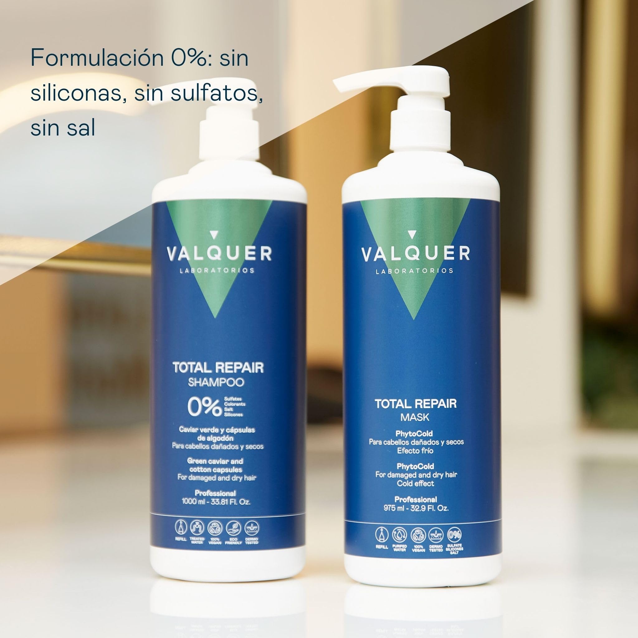 VALQUER Mascarilla Capilar Total Repair Zero Efecto Frío | Hidratante, Reparadora y Nutritiva para Cabello Dañado y Seco | Con Arándano y Aceite de Macadamia | Vegano | 975 ml
