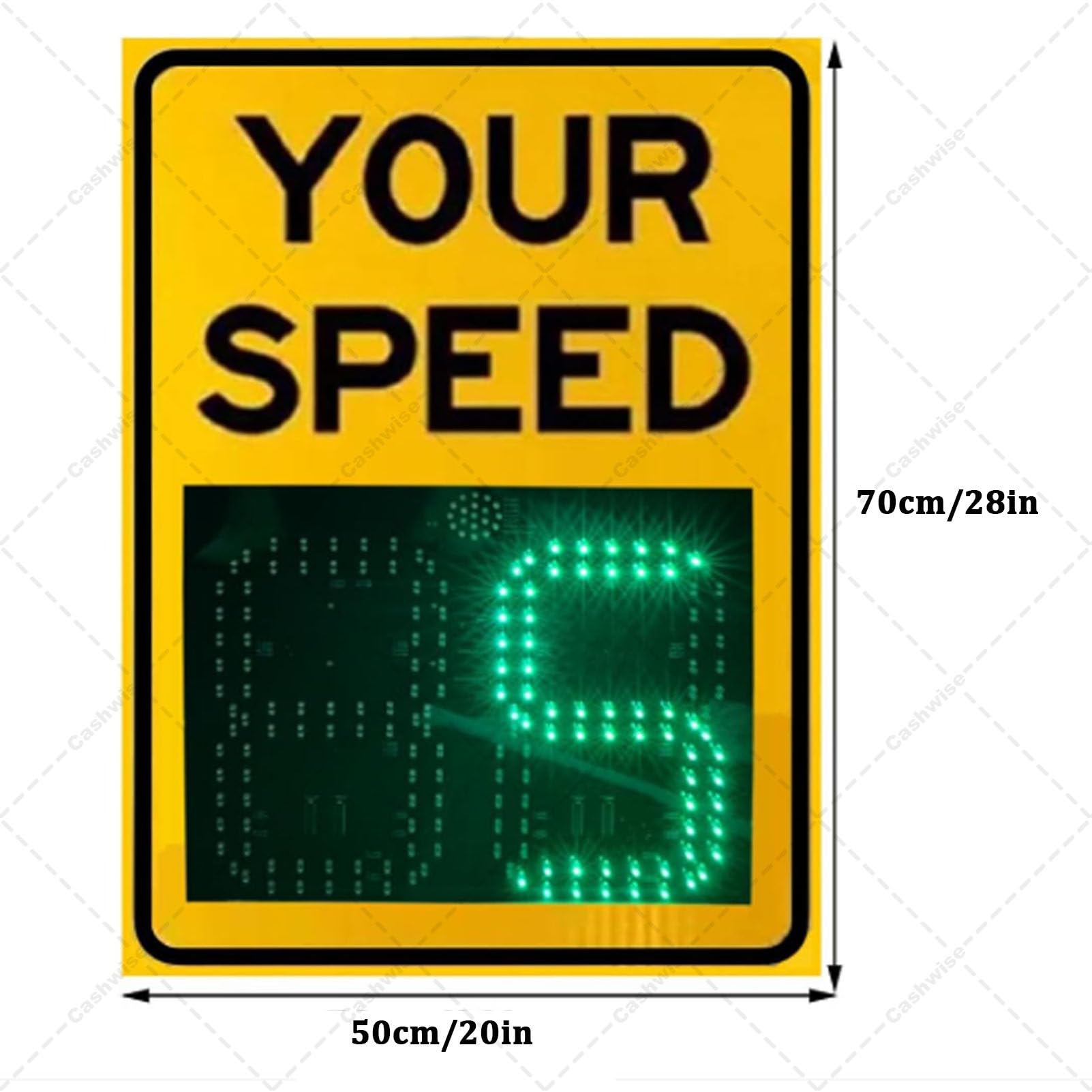 Señal de Radar de 71 x 50 cm, Resistente a la Intemperie, con energía Solar, indicador de Velocidad LED, con Control Remoto, Ideal para Carreteras con límite de Velocidad Yellow
