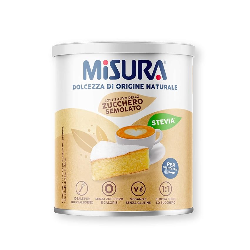 Misura Pasticceria Stevia Dolcificante in Cristalli Finissimi, Sostitutivo Dello Zucchero Semolato, Zero Calorie, Senza Glutine, Origine Naturale, Dolcificante Vegano Ideale per Dolci, 500g