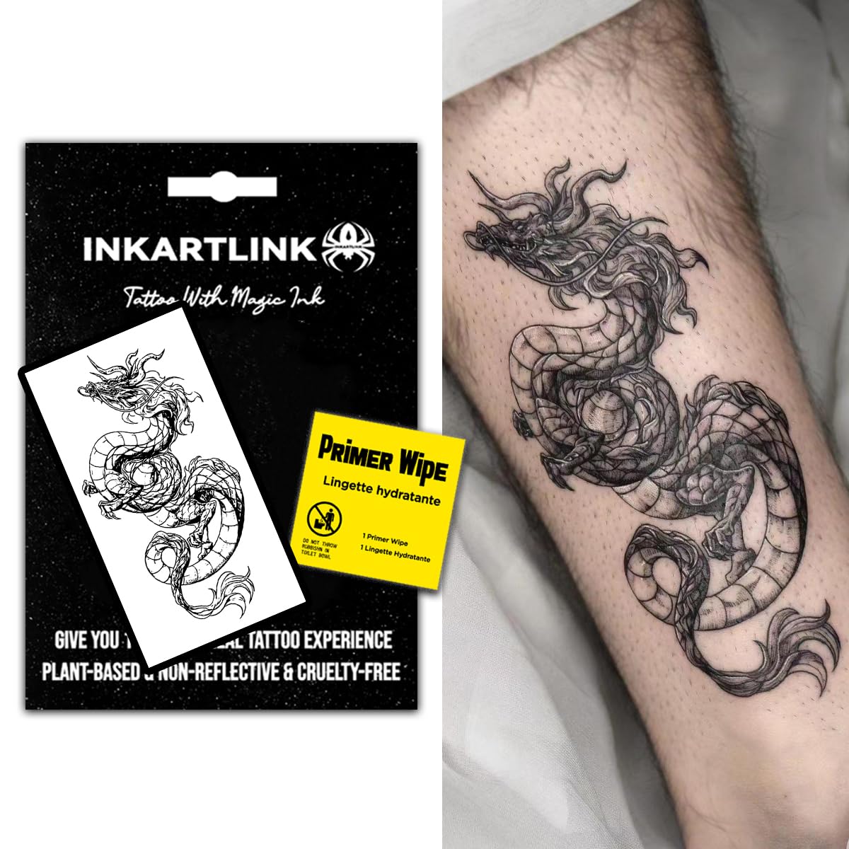 INKARTLINK Semi-Permanent Temporary Tattoo, Realistic Dragon Tattoo, Suitable for Domineering Men's Tattoo, Waterproof and Non-reflective, Exquisite