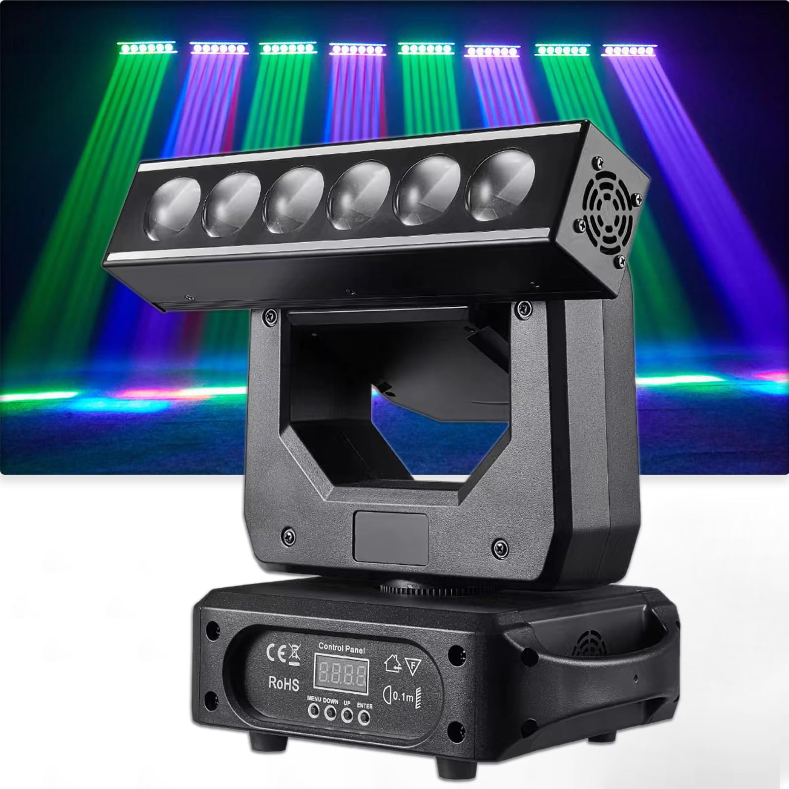 YUERLT LED 6 x 20W Moving Head Light with Running Effect DMX512 Control, Professional DJ/bar/Party/Performance/Stage Lighting Control DJ Light