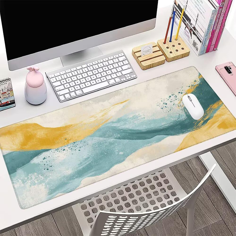 Alfombrilla de Mouse para Juegos, Giallo, XXL, Antideslizante, Impermeable, Diseño de Astratto, Extendido, Grande, 1200x600x3mm, para PC, Laptop, Ufficio, Famiglia d-563