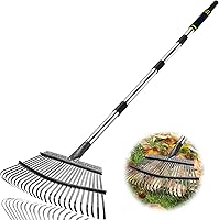 Coopvivi Heavy Duty 6FT Garden Leaf Rake - 25 Metal Tines, 18.5" Wide, Adjustable Stainless Steel Handle for Lawns, Yards & Debris