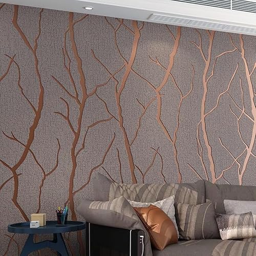 Tarwanear Brown Textured Wallpaper 3D Effect Branch Curves Glitter Wallpaper Retro Embossed Non-Woven Wall Paper Roll Neutral Art Deco for Living Room Feature Wall Bedroom Lounge