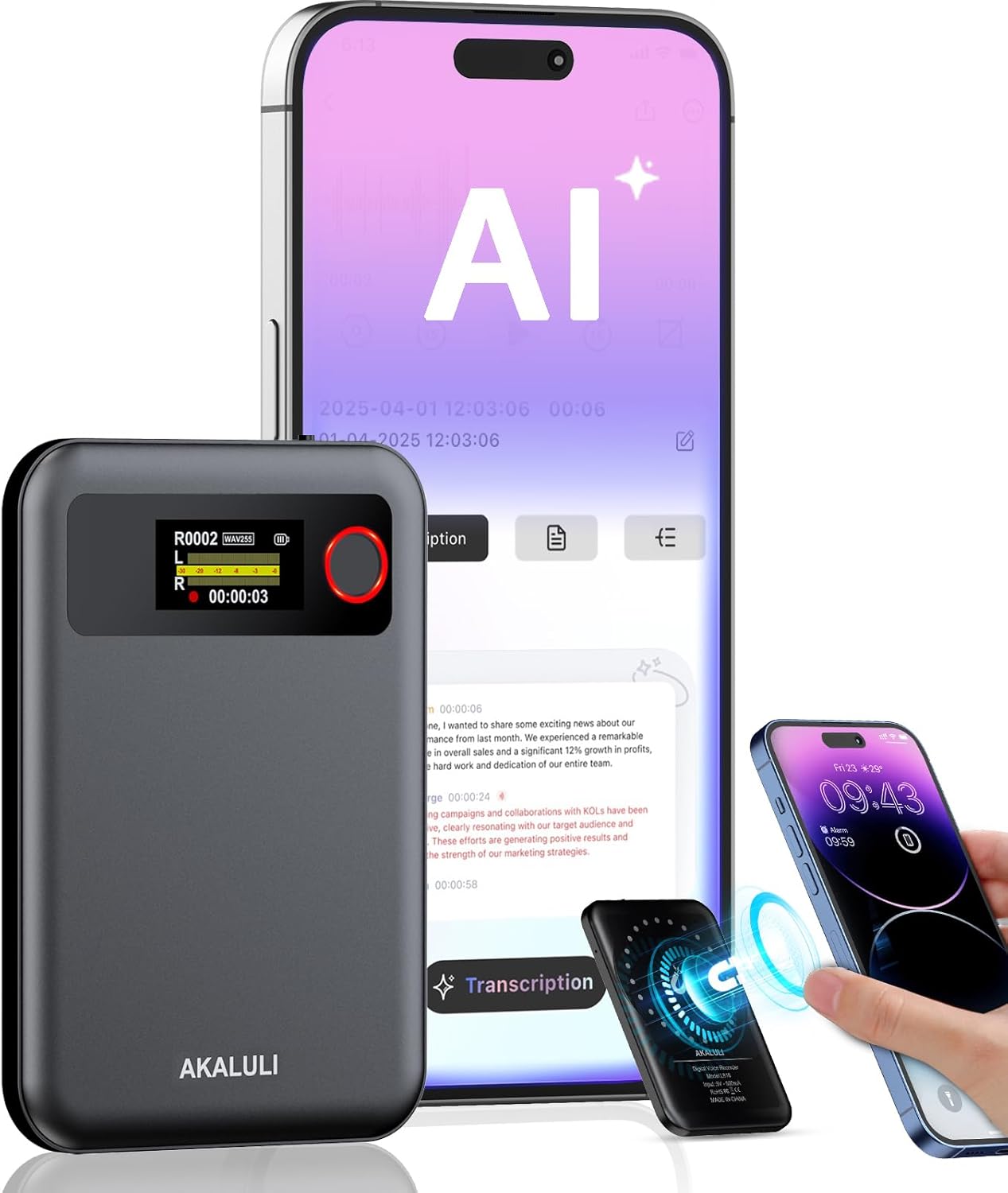 AI Voice Recorder with Transcribe Summarize: Note Voice Recorder with APP Control, 30H Continuous Recording, 64GB Memory Support 100+ Languages, AI Recorder for Calls, Lectures, Meetings AI Voice Recorder with Transcribe Summarize: Note Voice Recorder with APP Control, 30H Continuous Recording, 64GB Memory Support 100+ Languages, AI Recorder for Calls, Lectures, Meetings