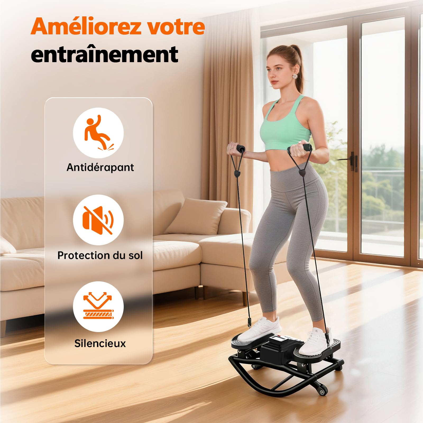 HXD-ERGO Stepper Latéral à Bascule Silencieux | Acier robuste, pédales antidérapantes, mouvement latéral brûle-graisses, écran LCD, silencieux, idéal maison bureau