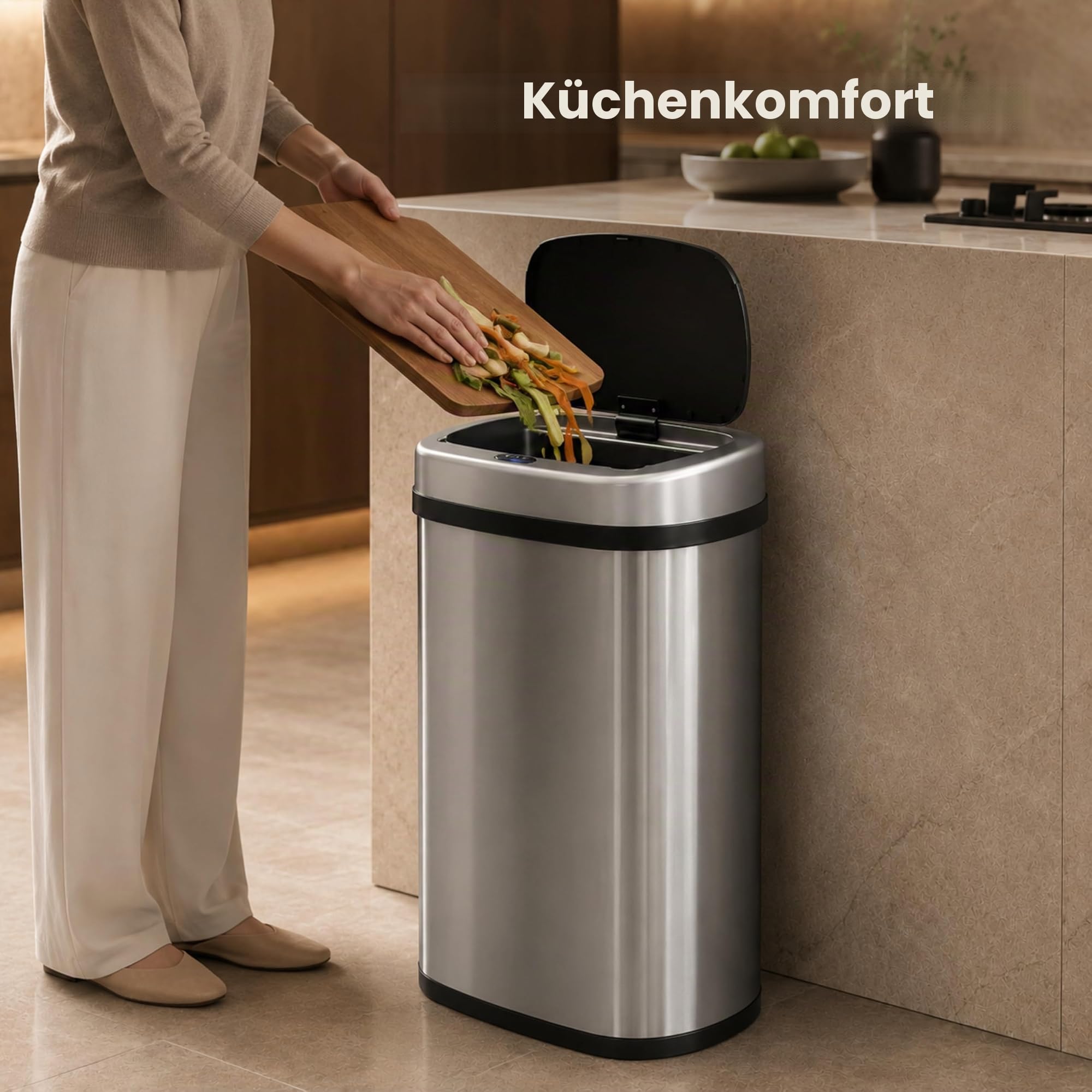 Five Stars® Abfalleimer mit Sensor - 60 Liter - Abfallbehälter aus Edelstahl - Mülleimer - Soft-close Deckel - Silber