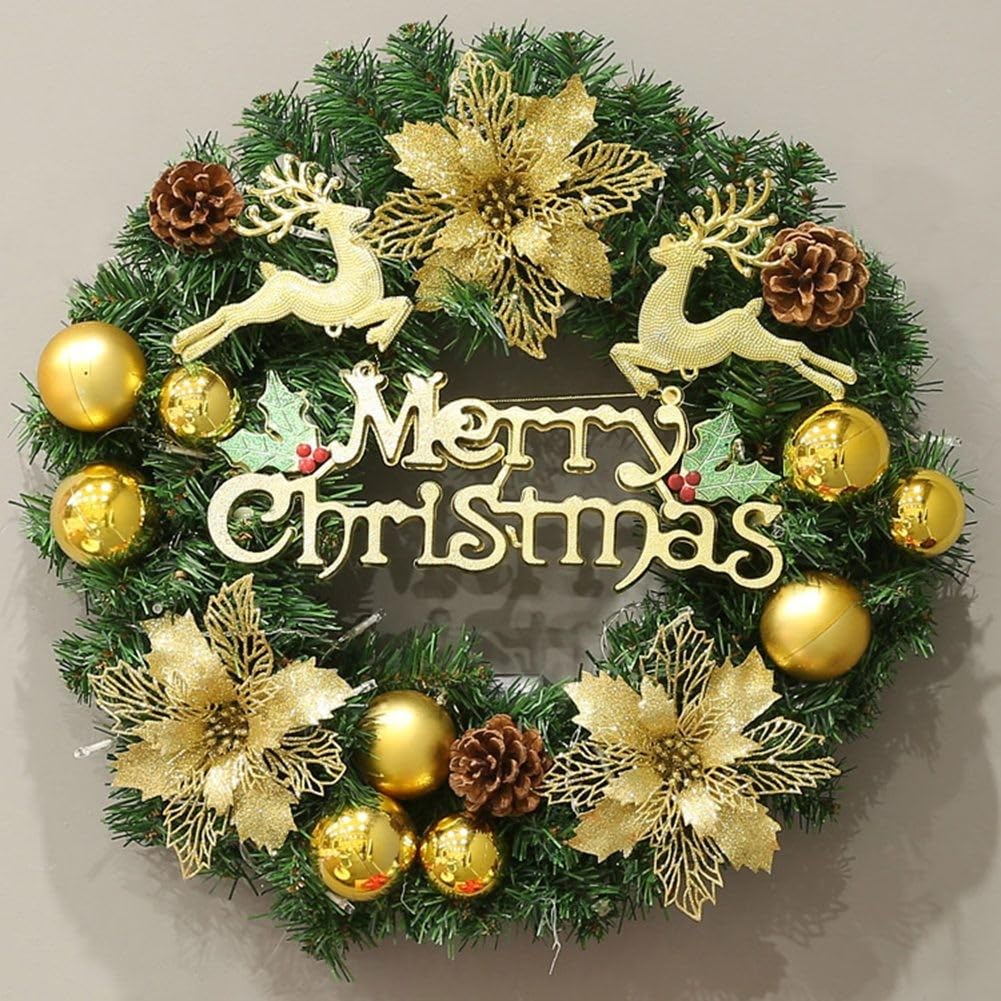 Corona de Navidad de 60 cm con diseño de linterna, guirnalda festiva de vid para decoración de puerta de pared, adorno de Navidad artificial