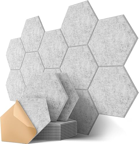 Miniatura 14 de Paneles de pared acústicos hexagonales autoadhesivos, paquete de 18 azulejos absorbentes de sonido para paredes y puertas, panel interior decorativo