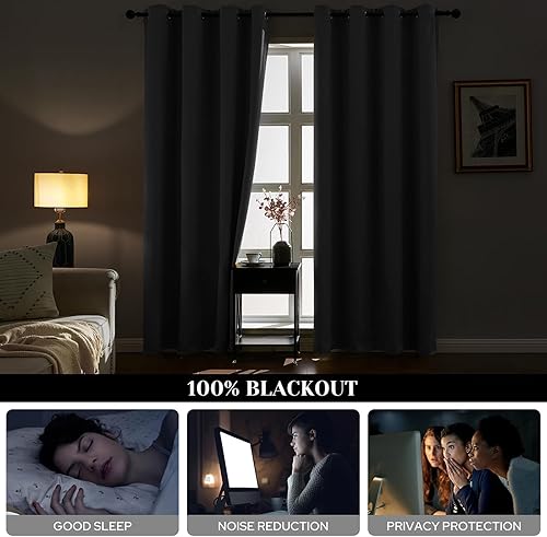 Miniatura 3 de Cortinas opacas para dormitorio, térmicas para oscurecer la habitación, paneles de cortina de terciopelo con forro gris, cortinas de privacidad con