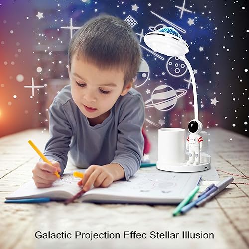 Miniatura 2 de Lámpara de escritorio de astronauta para niños, proyector espacial de estrellas, lámparas de cohete espacial, luces de astronauta con soporte para