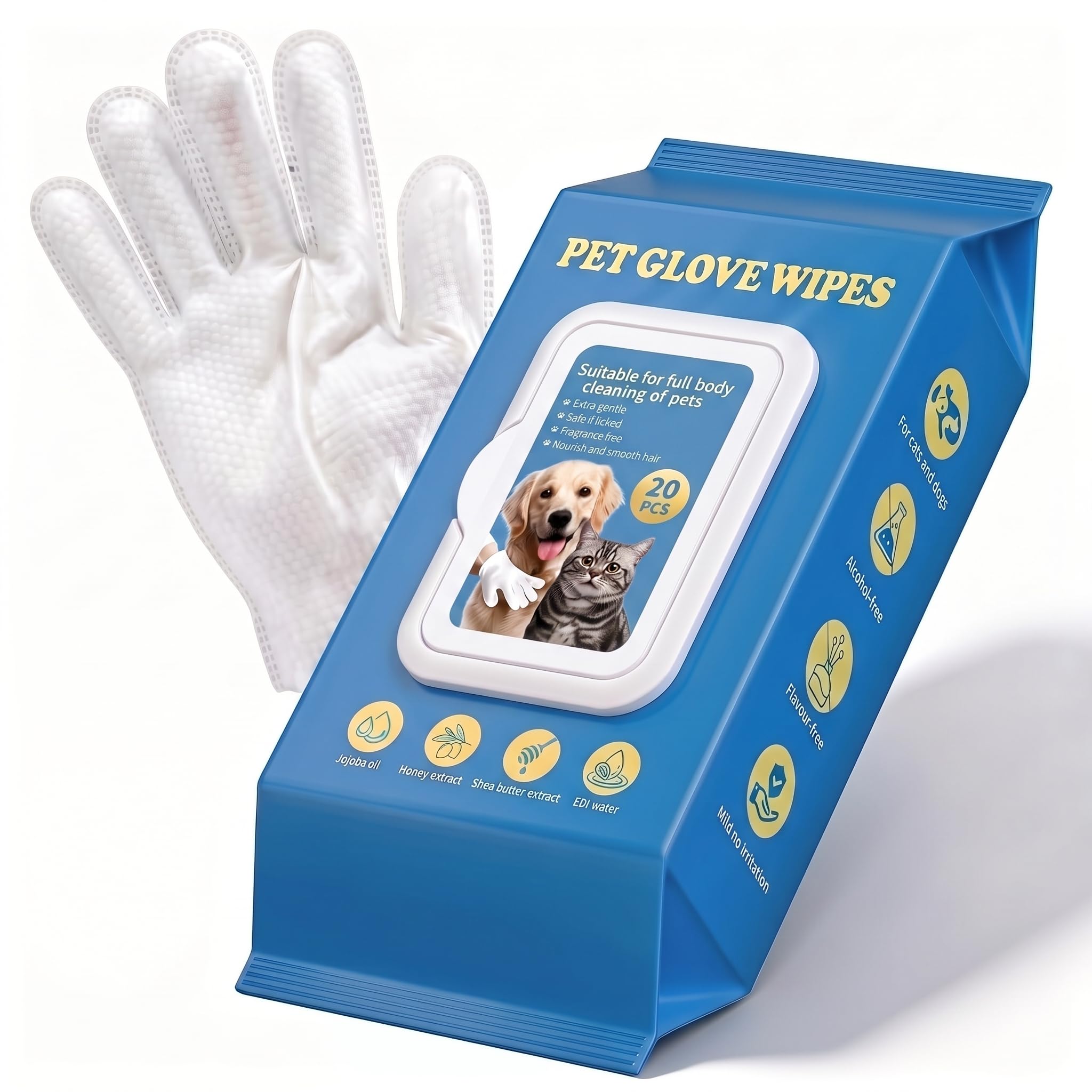 Lingettes de gants pour animaux de compagnie pour chiens et chats – Gants de nettoyage épais hypoallergéniques pour pattes, visage, oreilles et fesses