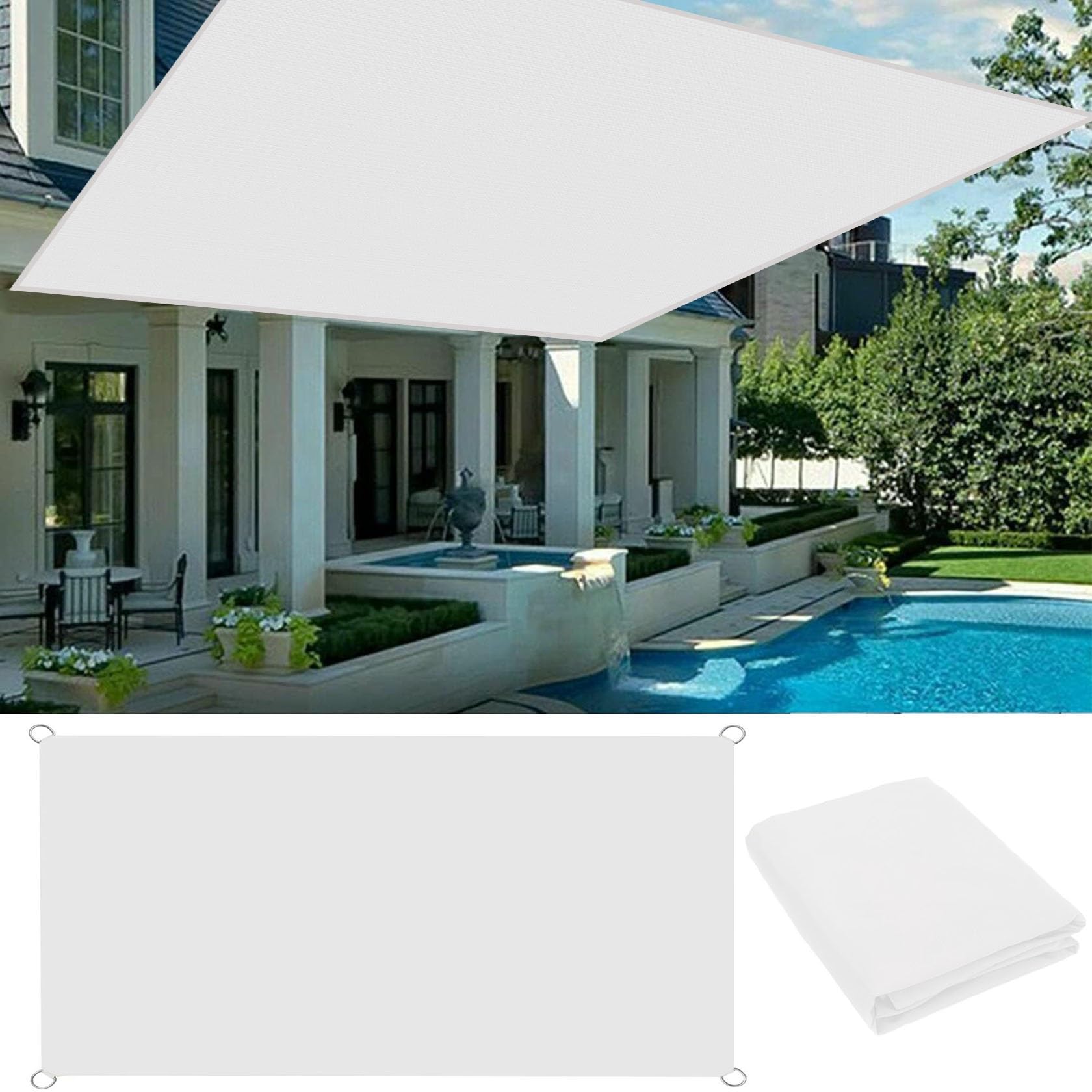 Voile d'ombrage rectangulaire 1.2x2.6m blanc anti-UV avec cordes