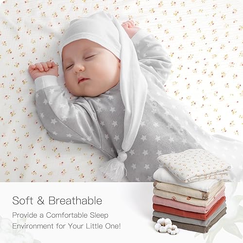 Miniatura 3 de Paquete de 2 sábanas de muselina de 52 x 28 pulgadas, para colchón de cuna para bebé, niñas y niños, 100% algodón, suaves, bohemias y neutras que se