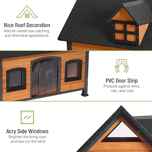 Miniatura 4 de GUTINNEEN Casa para perros con marco de metal, casa para gatos al aire libre, perrera de madera para invierno resistente a la intemperie