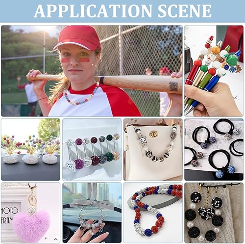 Miniatura 28 de Pandahall - Bolas de arcilla de 10 mm, tipo discoteca con 100 unidades, cuentas de polímero de arcilla con diamantes de imitación, creaciones