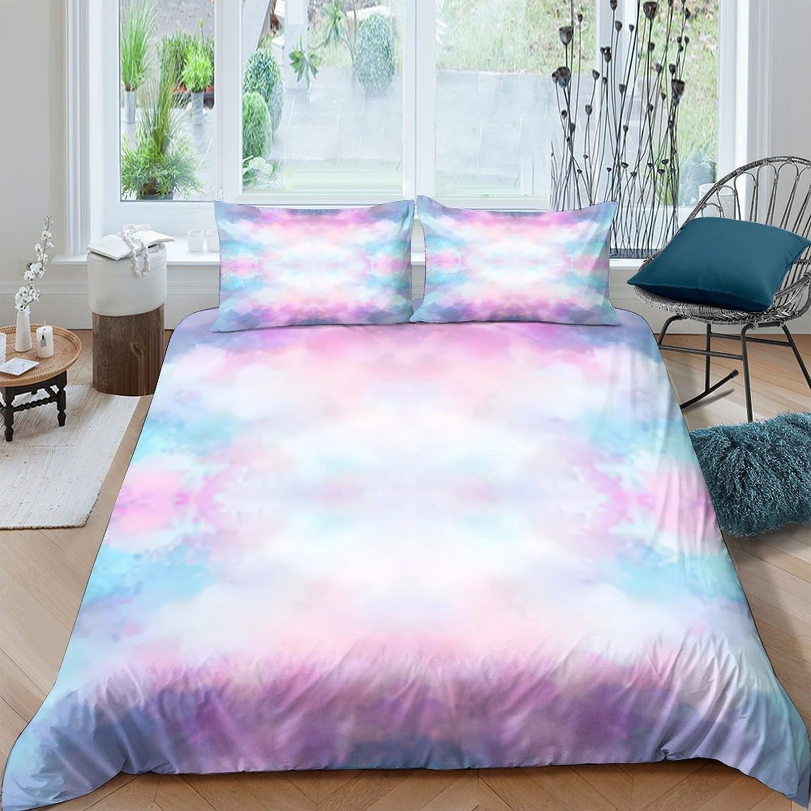 Ctjqhvkz Style-4 3D Printed Dreamy Pastel Clouds Fitted Sheet Microfiber Soft Washable Watercolor Sky Mattress Cover For Bedroom Home Decor Single（135X200cm）