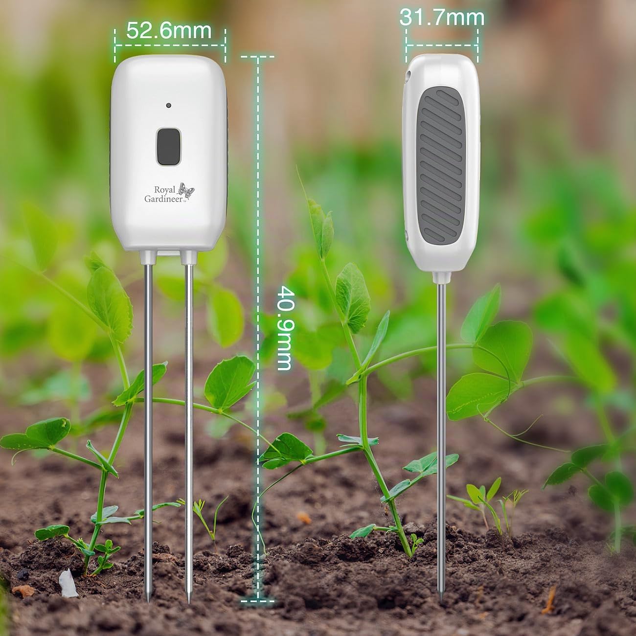 Royal Gardineer Bodenfeuchtigkeitssensor: 4er-Set Boden-Feuchtigkeits-&Temperatur-Sensoren mit WLAN-Gateway, App (Boden Feuchtigkeitsmesser WLAN, Bodentemperatur Sensor, Thermo)