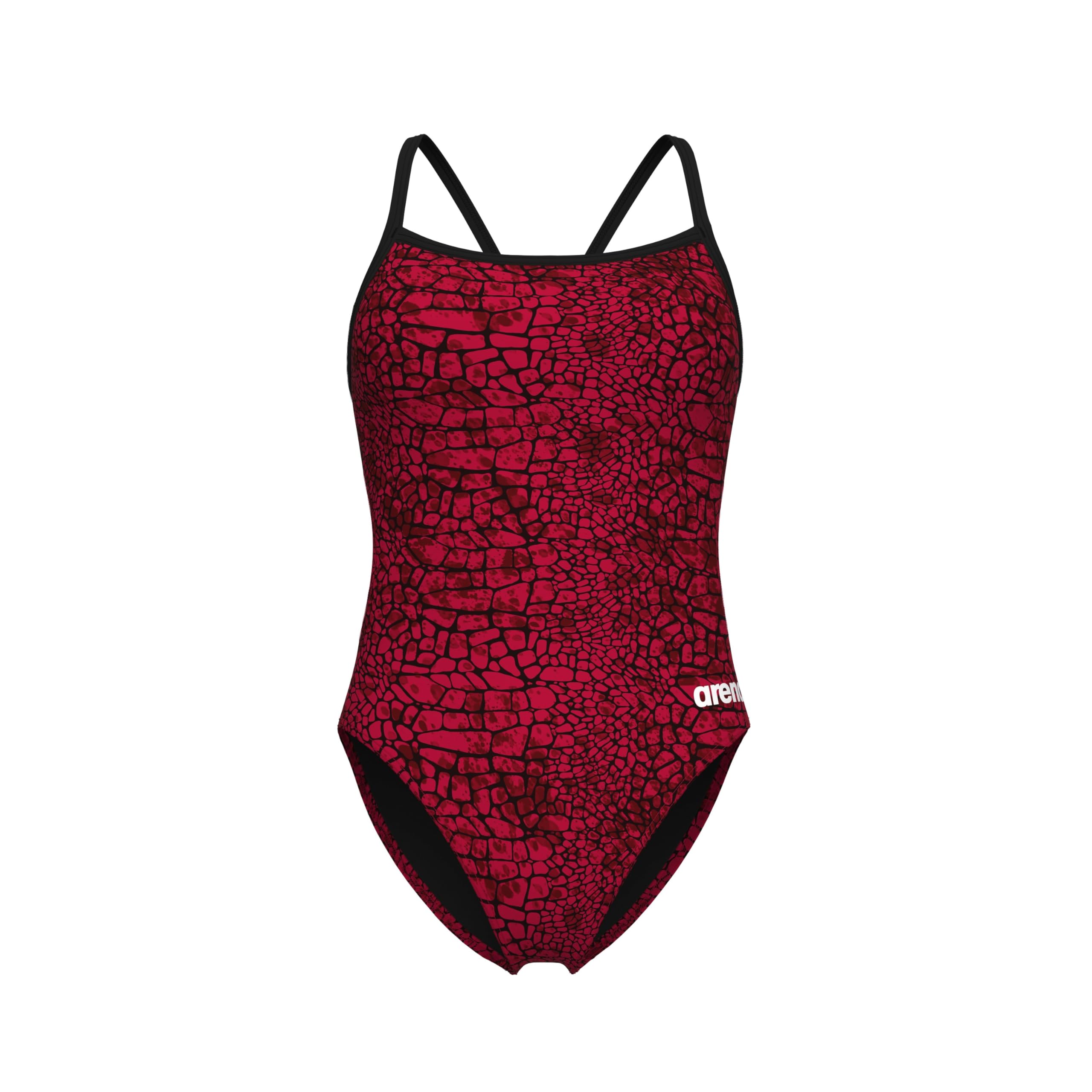 Arena W Snakeskin Swimsuit CHALLENGEBACK, kolor 900 -BLACK-TEAM, fioletowy rozmiar 42 900 - Black Team Purple 42, 400 - czarny - Team Red, 36
